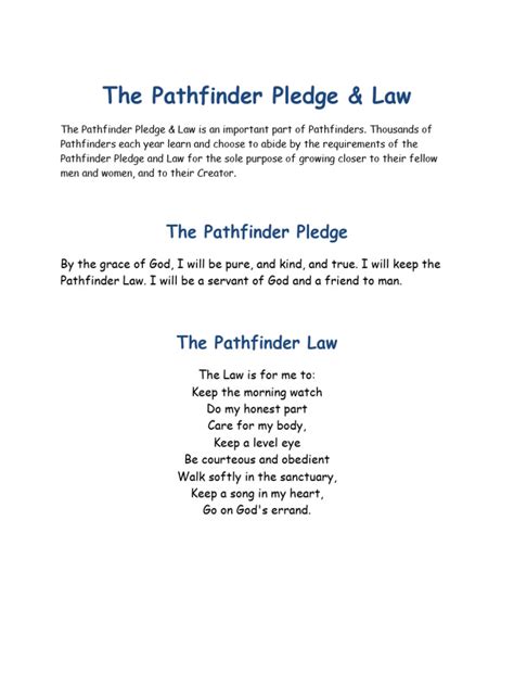 Pathfinder Honour: Notes: Pathfinder Pledge & Law.